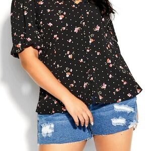 City Chic Black Floral Petal Spot button front blouse, size XS